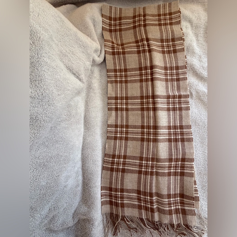 Brown Plaid Scarf - baby alpaca wool